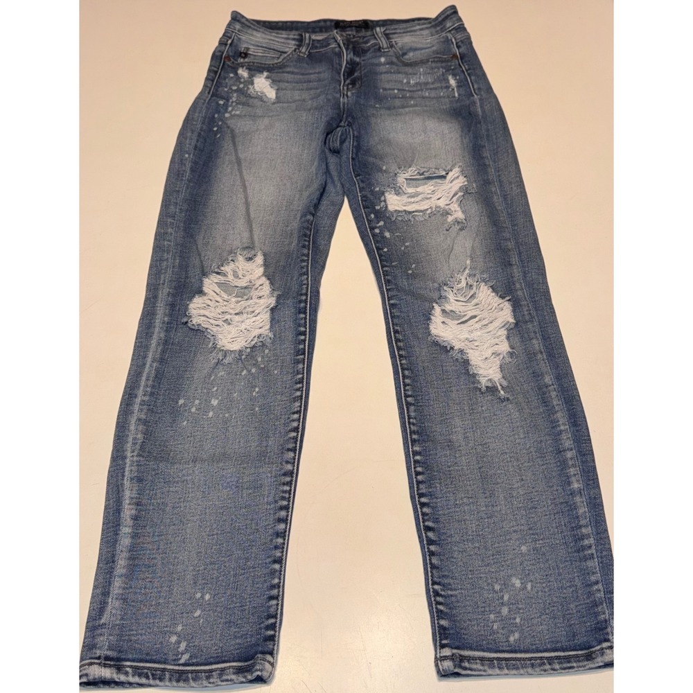 Judy Blue Stretchy Boyfriend Fit Distressed Bleach Splatter Jeans Size 5 27